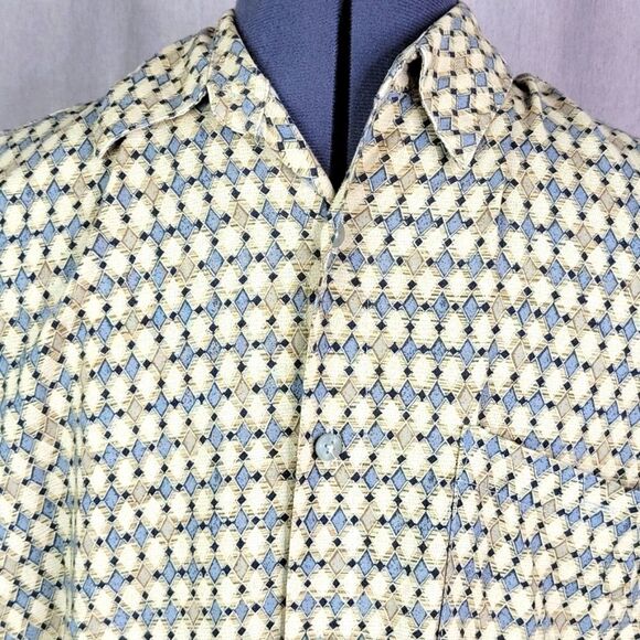 PIERRE CARDIN Diamond Pattern Blue‎ and Tan Casual Shirt Medium - Picture 2 of 7